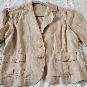 Vintage Juicy Couture 100% Linen Blazer Jacket Y2K Safari Tan Beige Spring
